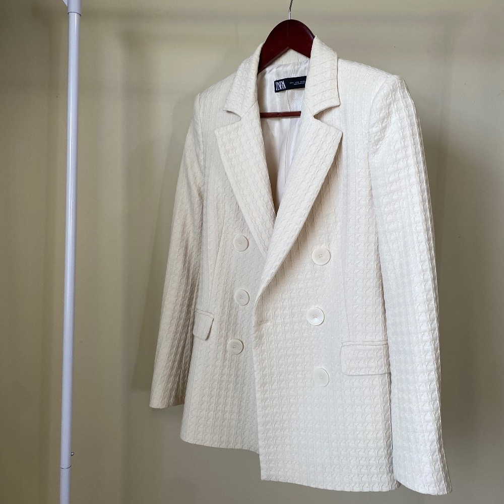 Zara Cream Textured Blazer